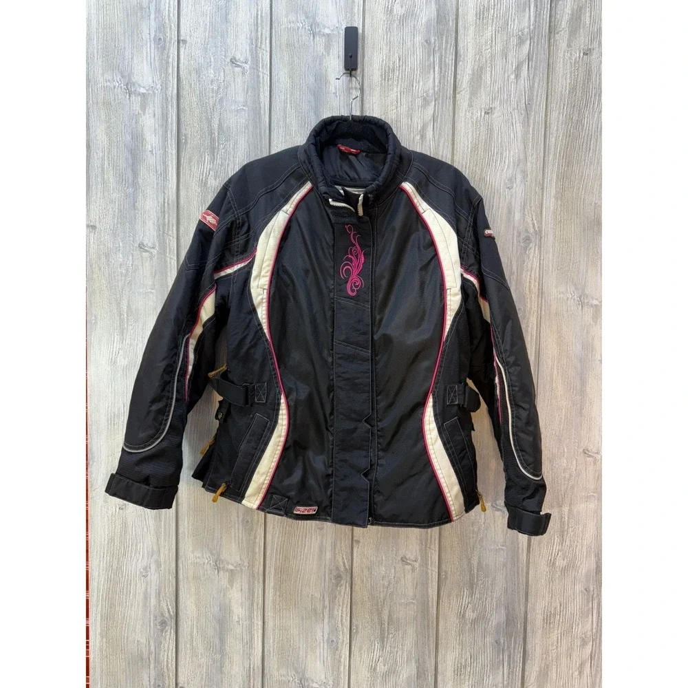 Castle Rizer Womens XL Motorcycle Jacket Black Pink Racing Textile Padded Liner